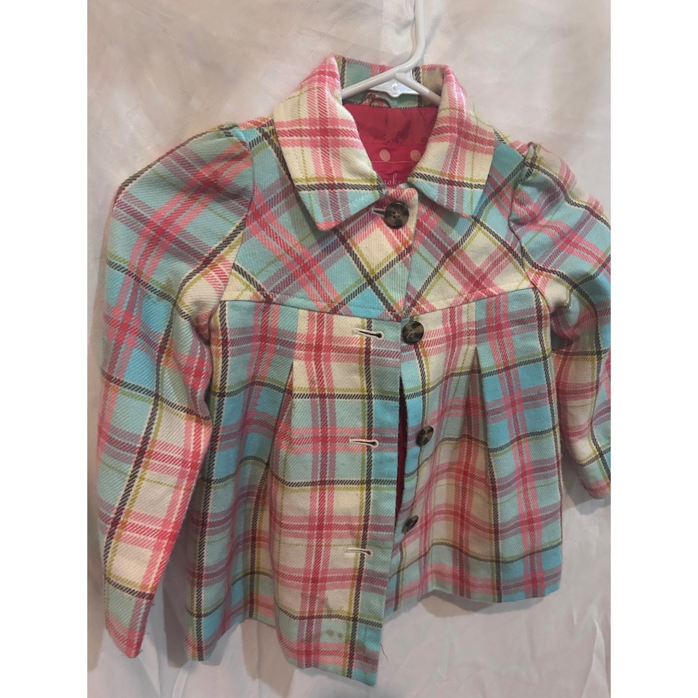 Cherokee‎ Girls Plaid Button Front Jacket 4T Pink Blue White